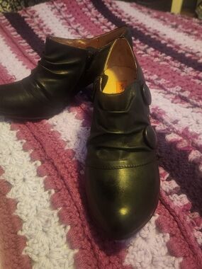 Miz Mooz Black Leather Button-Accent Ankle Booties